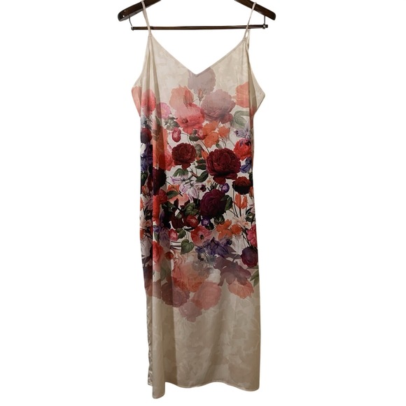Soma Dresses & Skirts - Soma Womens Twilight Garden Midi Slip Dress Size L Ivory Satin Floral Romantic